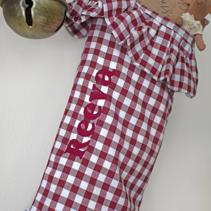 Mabel & Fox - Personalised Red Gingham Stocking - Embroidered