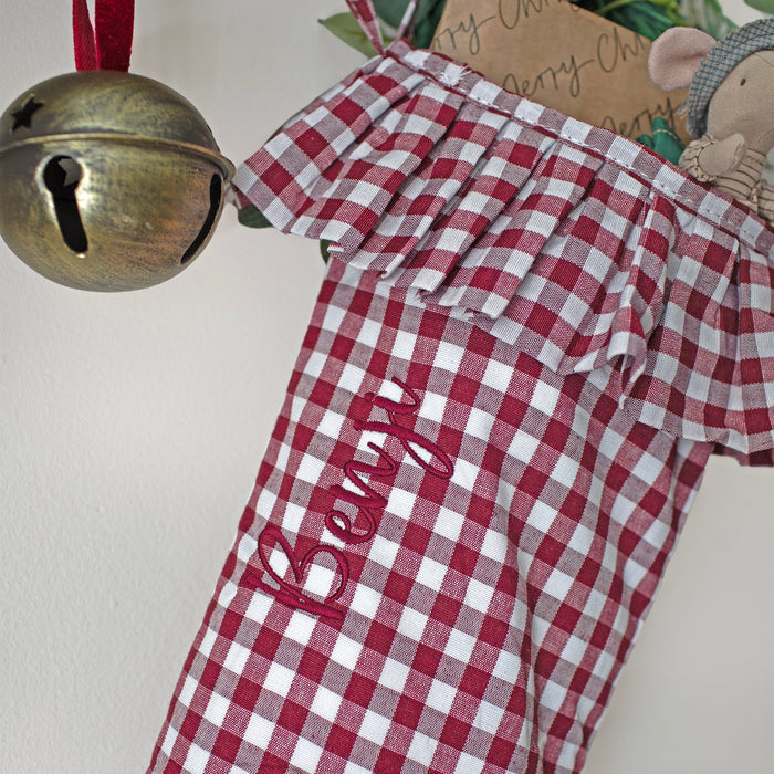 Mabel & Fox - Personalised Red Gingham Stocking - Embroidered