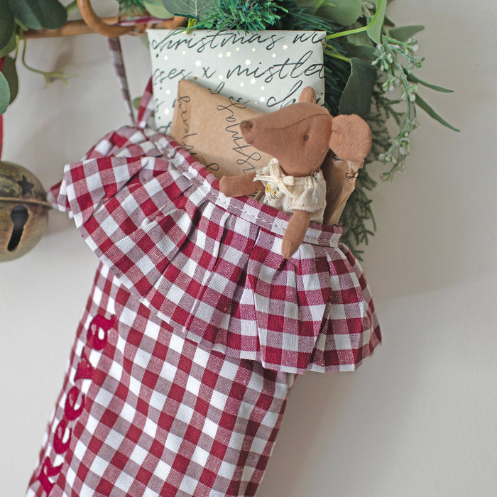 Mabel & Fox - Personalised Red Gingham Stocking - Embroidered