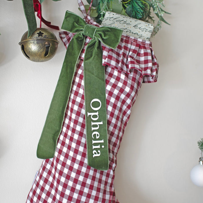 Mabel & Fox - Personalised Red Gingham Stocking - Velvet Bow