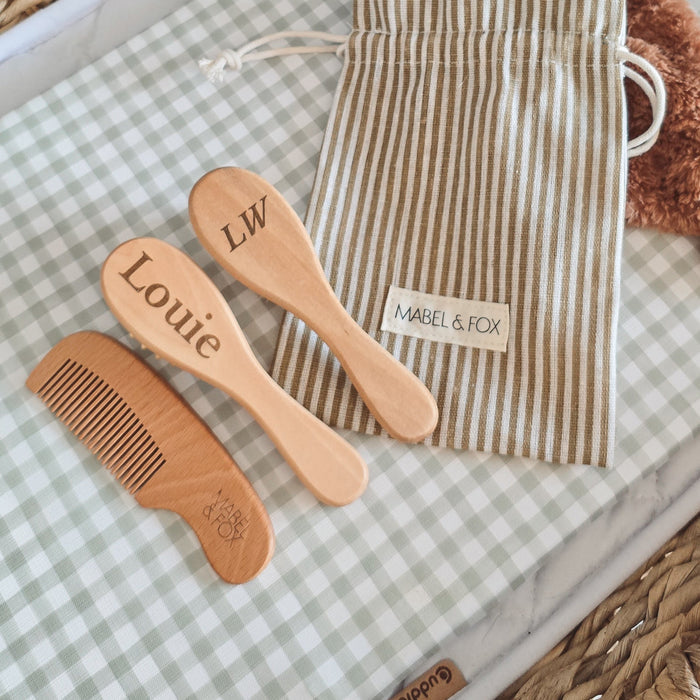 Mabel & Fox - Personalised Wooden Brush Set - Timeless Serif - Mabel & Fox