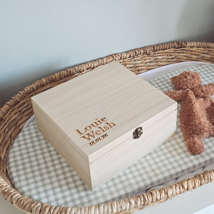 Mabel & Fox - Personalised Wooden Memory Box - Timeless Serif - Mabel & Fox