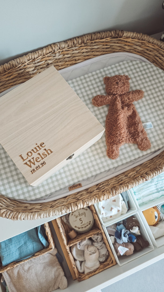 Mabel & Fox - Personalised Wooden Memory Box - Timeless Serif - Mabel & Fox