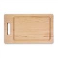 The Maple Single Handle Grill Board by Maple (20 x 12") is a rectangular hard rock maple cutting board featuring a left-side handle slot and grooved edge, shown on a white background.