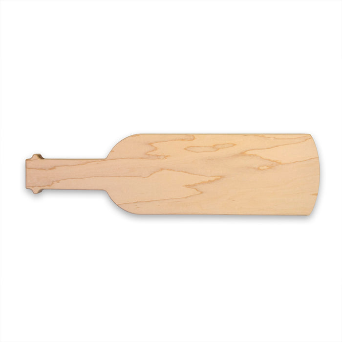 The Maple Wine Board by Maple is a 15 x 4-inch rectangular artisan serving board shaped like a wine bottle, made from light maple wood with visible grain, shown on a white background.