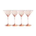 Four 8 oz blush-tinted shatterproof Martini Classic glasses by Sophistiplate LLC are arranged in a row on a white background. Set of 4.