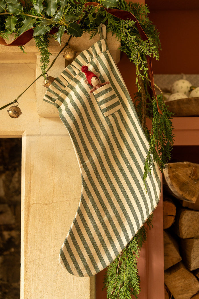 MeanWhile - Stripe Pocket Ruffle Stocking - Pine Green - Mabel & Fox