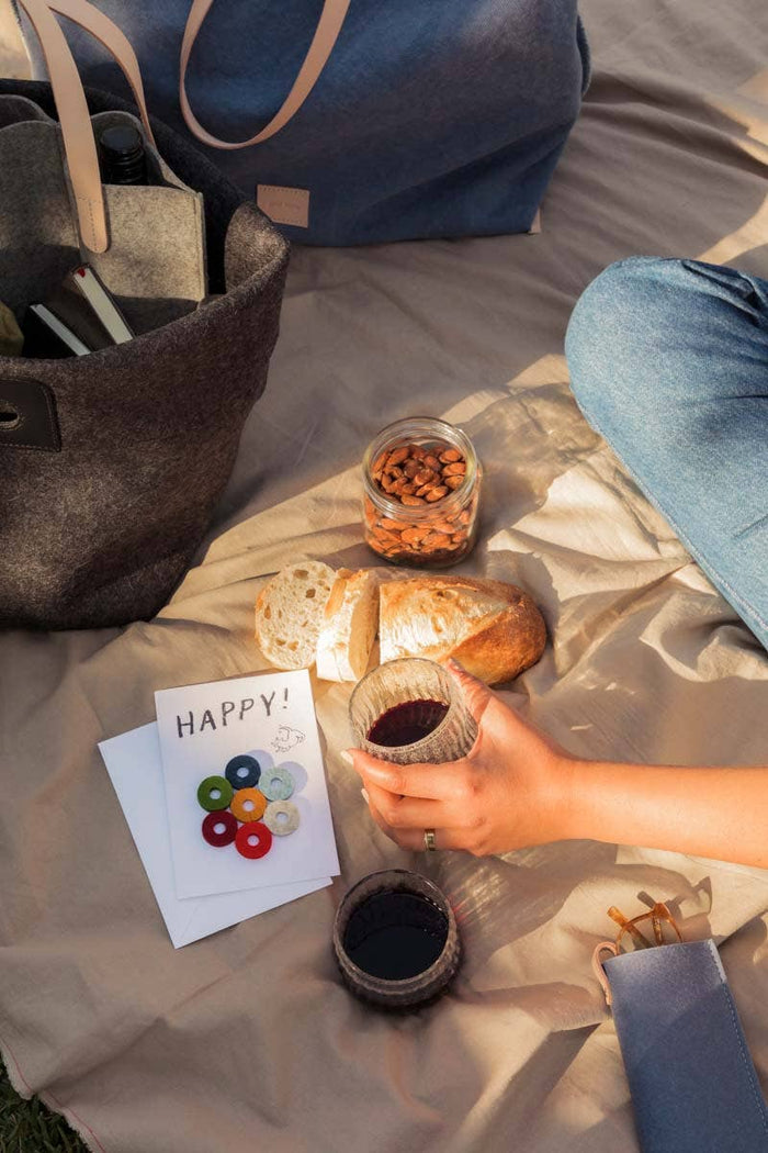 Merino Wool Felt Wine Marker "Happy!" Note Card