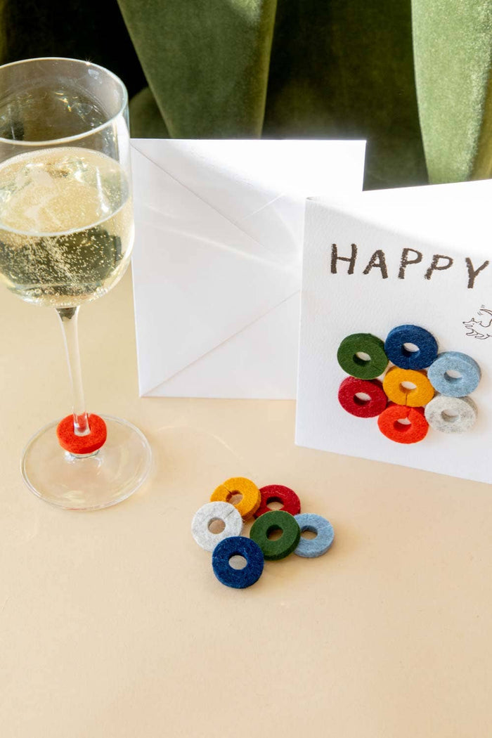 Merino Wool Felt Wine Marker "Happy!" Note Card