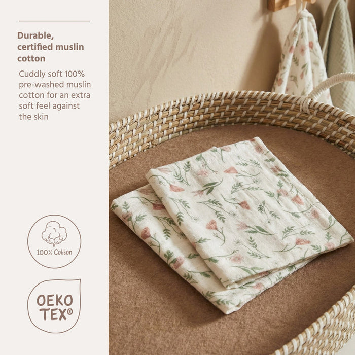 Meyco - Muslin Cloths - Flower Multicolour (2 Pack) 30x30cm - Mabel & Fox