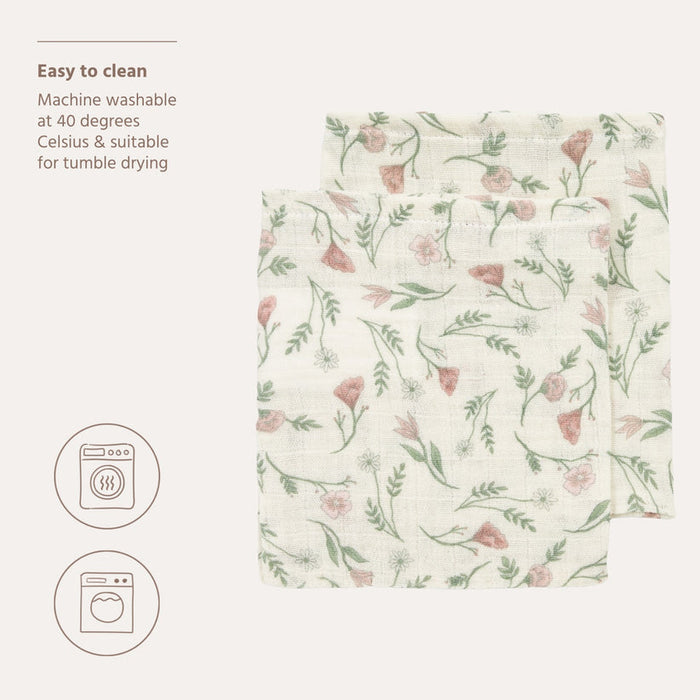 Meyco - Muslin Cloths - Flower Multicolour (2 Pack) 30x30cm - Mabel & Fox