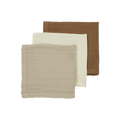 Meyco - Muslin Cloths - Off White / Sand / Toffee (3 Pack) - Mabel & Fox