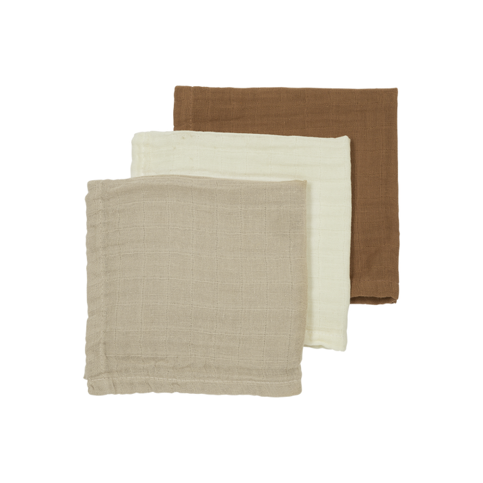 Meyco - Muslin Cloths - Off White / Sand / Toffee (3 Pack) - Mabel & Fox