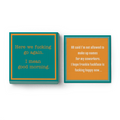 Add humor to your party with Drinks On Me's HR Napkin set—teal and orange cocktail napkins featuring funny, vulgar quotes like "Here we fucking go again. I mean good morning." and "HR said I’m not allowed to make up names for my coworkers...