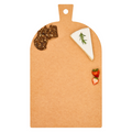 On a Maple Natural Wood Composite Hostess Board, three pieces of dark crispbread, a wedge of white cheese with rosemary, a whole strawberry, and a sliced strawberry are neatly arranged at the top right.