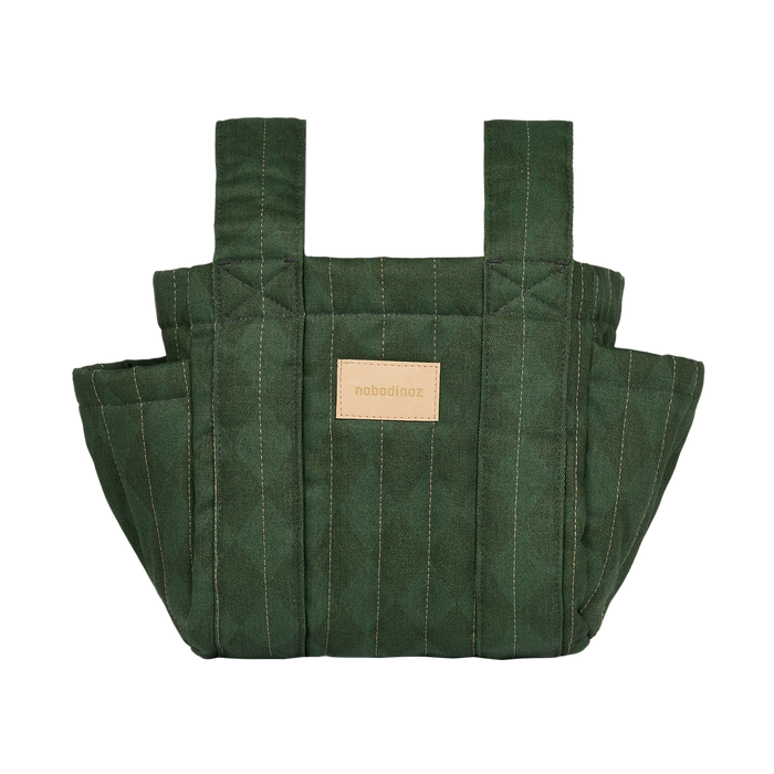 Nobodinoz – Hyde Park Stroller Organiser – Forest Green Diamonds - Mabel & Fox