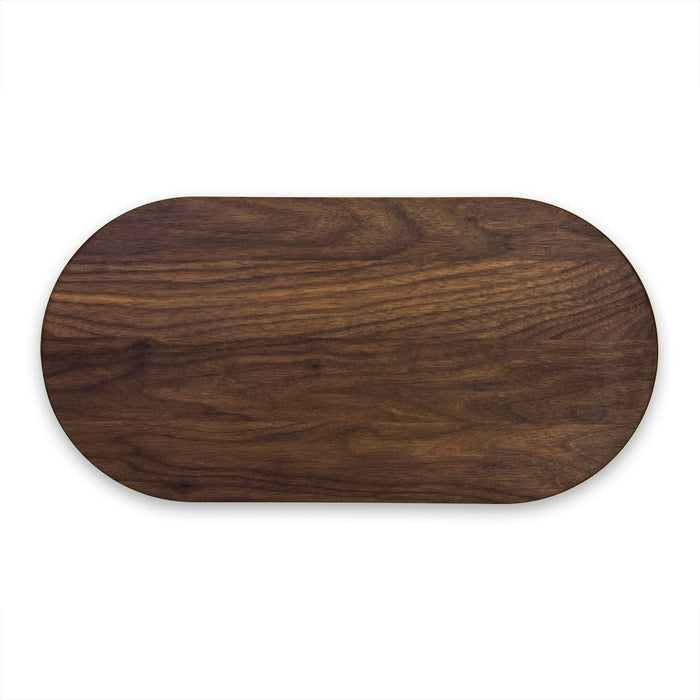 The Maple Oval Walnut Wood Artisan Board (20 x 9") features a smooth, dark wooden surface with visible grain and is shown on a white background.