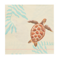 The Sophistiplate Pastel Sea Cocktail Napkins (20pk) feature a brown sea turtle swimming among blue seaweed on a pale background—perfect ocean-themed napkins for your next coastal gathering.