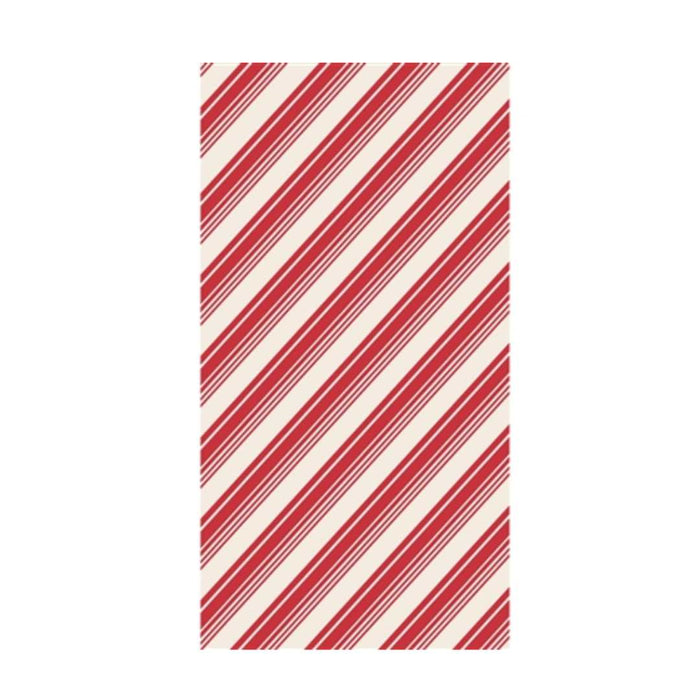 Hester & Cook Peppermint Stripe Guest Towels (16pk) feature a rectangular design with diagonal red and white stripes, creating a classic candy cane look on a white background.