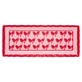 The Sophistiplate Pink Bows Melamine Serving Platter features shiny red edges and a neat pink bow pattern, making it a charming tray for any occasion.