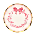 Add a touch of elegance to your table with Sophistiplate’s Pink Bows Salad Plates/8pk. As part of the Pink Bows Collection, these high-quality disposable party plates feature a gold-rimmed edge, a soft pink border, and a delightful pink wreath accented with leaves, berries, and topped with a large pink bow. The crisp white center provides an elegant backdrop for serving your favorite salads or desserts.