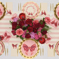 pink and red table setting with bows