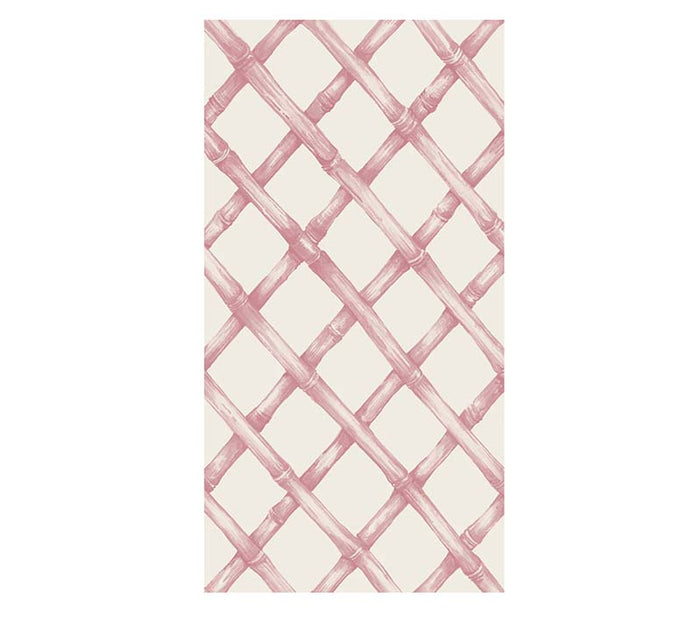 Add a touch of elegance with Hester & Cook's Pink Lattice Guest Napkin (pack of 16), featuring a pink watercolor trellis pattern on light beige—perfect for any gathering.