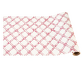 The Hester & Cook Pink Lattice Runner (20x25") features a hand-painted pink lattice on white—ideal for creative gift wrapping or as a unique paper table runner.