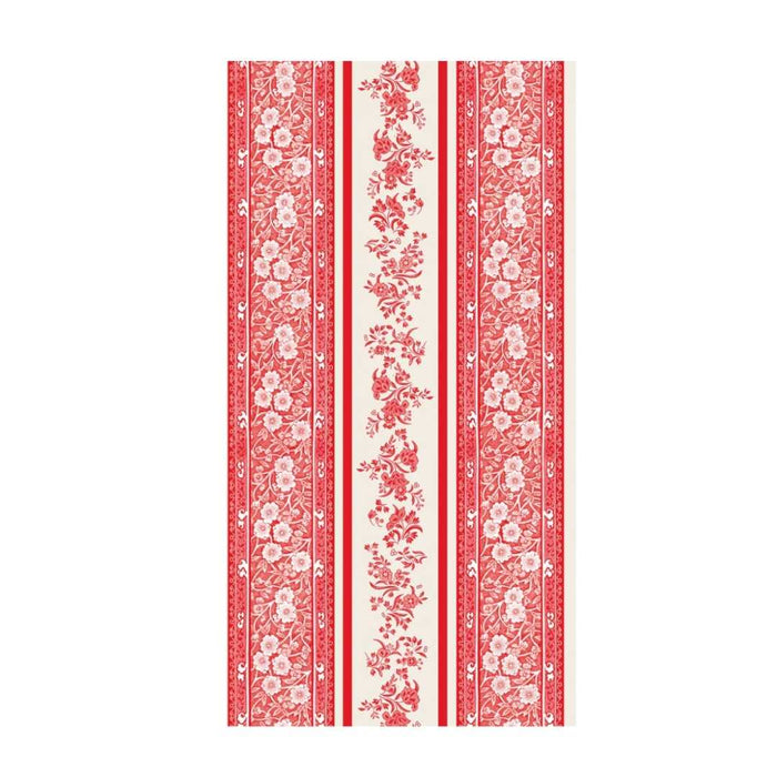 Add vintage elegance to your table with Hester & Cook’s Red Burleigh Stripe Guest Towels (16pk), featuring red and white vertical stripes with floral details—perfect for pairing with other floral napkins.
