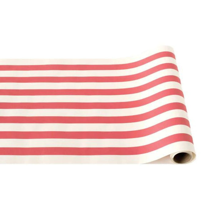 The Hester & Cook Red Classic Stripe Runner (20x25") features bold horizontal red and white stripes, perfect for adding a festive touch as a table runner.
