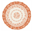 The Regal Pumpkin Placemat - 12 Sheets by Hester & Cook features an intricate rust-orange floral pattern on cream, with a scalloped edge, adding vintage charm and pairing perfectly with stylish disposable tableware.