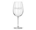 The Maple Reserve Wine Glass | Thankful | 19.75oz features the word "thankful" in cursive on the bowl. This personalized glass is shown empty against a plain white background.