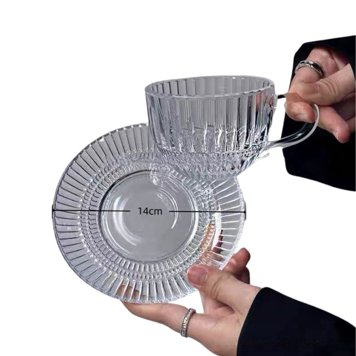 Ribbed Clear Glass Tea Cup & Saucer - 6 Piece