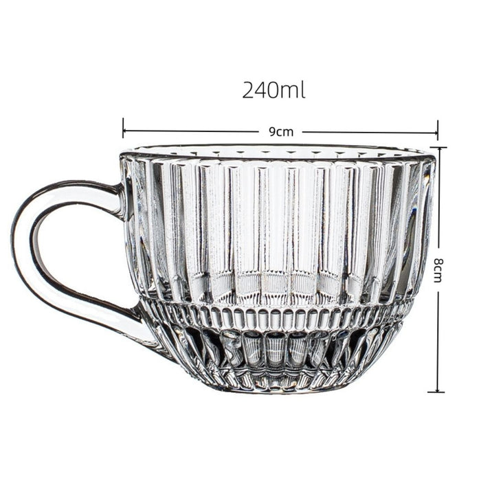 Ribbed Clear Glass Tea Cup & Saucer - 6 Piece