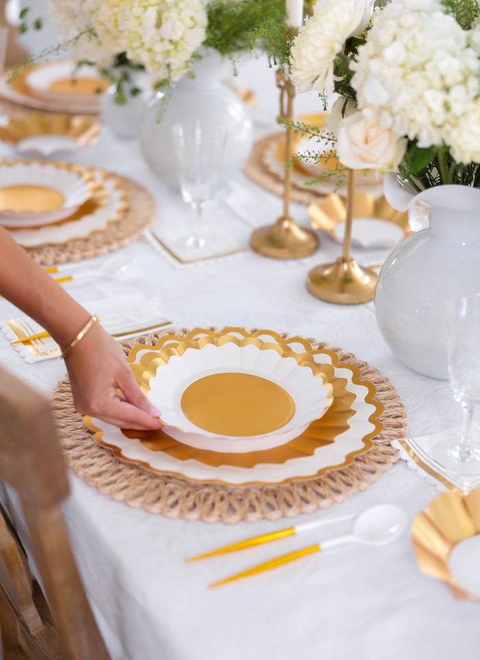 Salad Plate Gold & White/8 pkg