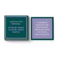 Drinks On Me Shortcut Napkin set features two square cards with witty quotes—one about temptation and one about Dollar Tree shopping. Perfect as funny cocktail or party napkins and great bar cart accessories!.