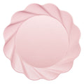 The Sophistiplate Simply Eco Extra Large Plate in Blush (8pk) features a round design, scalloped edge, and swirling ridged border. Made from bamboo fiber, this eco-friendly plate is perfect for stylish gatherings and parties.