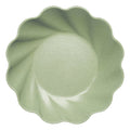 The Sophistiplate LLC Eco Cream & Sage Table Setting features a light green, round bamboo plate with a scalloped wavy edge and smooth matte finish—perfect for eco-conscious dining.