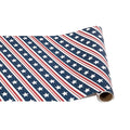 The Hester & Cook Stars and Stripes Runner (20" x 25') features diagonal red and white stripes with white stars on a blue background—perfect for patriotic gift wrap or a festive table runner.
