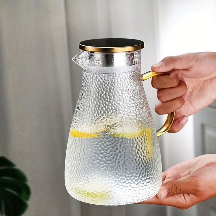Stylish Glass Water Jug with Gold Handle & Lid - 1.5L
