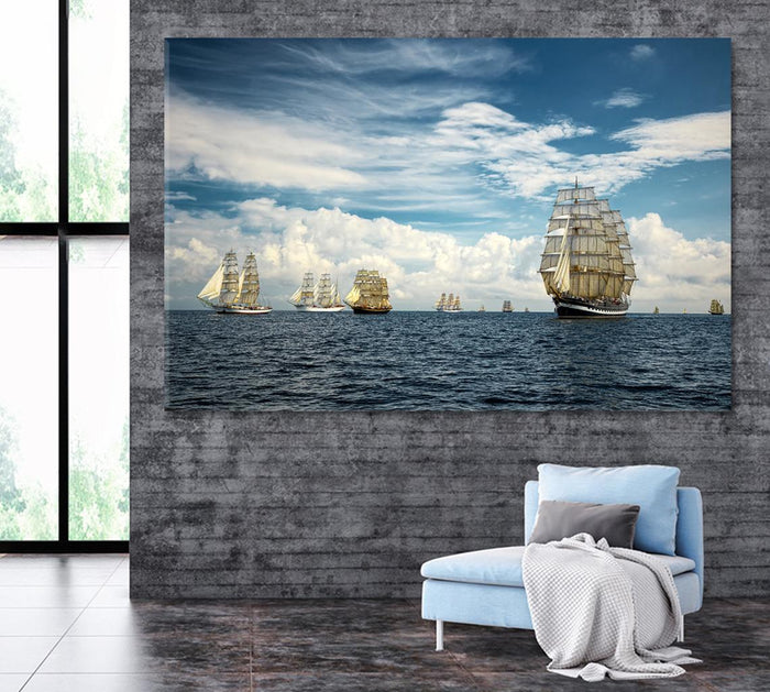The Sailboats on Ocean Wall Art Decor Canvas Printing-1Panel - BlueArtDecor