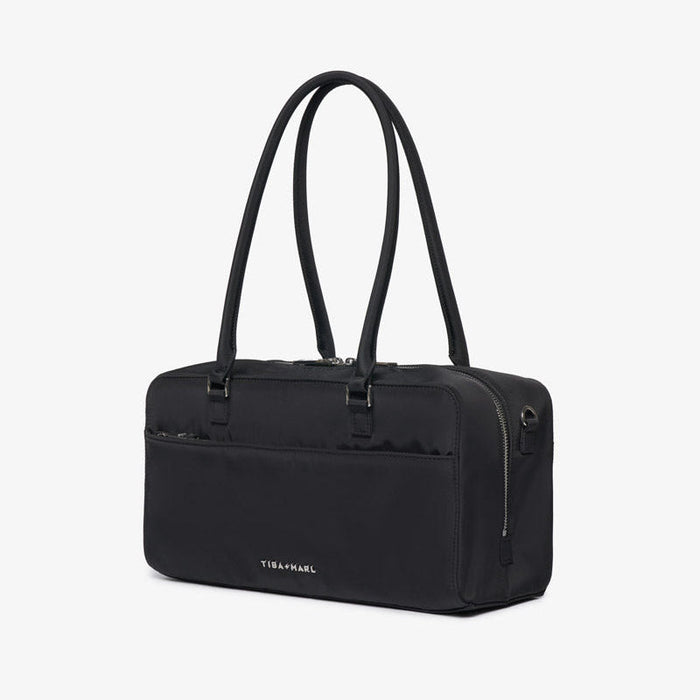 Riley Compact East-West Changing Bag Black Woven - Mabel & Fox