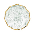 The Timeless Sage Appetizer/Dessert Bowls (8pk) by Sophistiplate feature a gold border and green floral pattern on white, perfectly complementing your floral paper plates for elegant table settings.