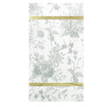 The Sophistiplate Timeless Sage Guest Towels (20pk) feature a white rectangular design with delicate light gray floral lines and gold bands, offering an elegant, minimal look ideal for pairing with your favorite floral or elegant napkins.