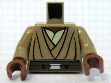 Torso SW Layered Shirt, Brown Belt Pattern (Mace Windu Clone Wars) / Dark Tan Arms / Reddish Brown Hands