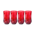 Four Sophistiplate LLC Tumbler Classic Tall glasses, 21 oz each, in red BPA-free plastic with faceted sides and a flared rim, are displayed in a row. Comes as a shatterproof 4 pack on a white background.