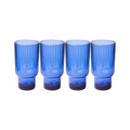 Four Sophistiplate LLC Tumbler Modern Tall Cobalt tumblers (22.3 oz each) are lined up side by side on a white background. This dishwasher safe 4-pack features identical blue cups with vertical ribbed patterns.