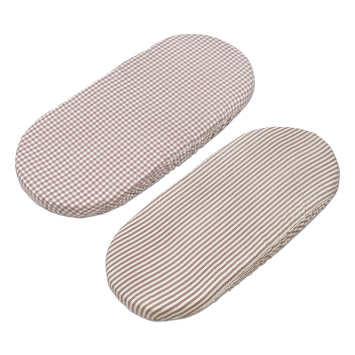 Walking Mum – Fitted Sheet Set – Praliné Vichy & Strips Moka Carrycot Sheets - Mabel & Fox
