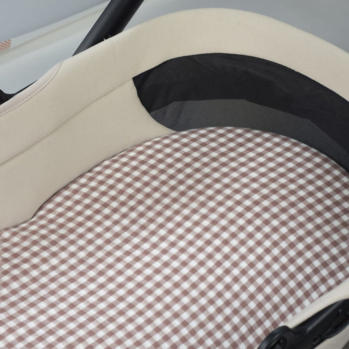 Walking Mum – Fitted Sheet Set – Praliné Vichy & Strips Moka Carrycot Sheets - Mabel & Fox
