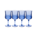 The Sophistiplate LLC Wine Classic Stemmed Blue 4 Pack (16 Oz) features elegant, shatterproof wine glasses arranged in a row against a white background, combining style and durability.